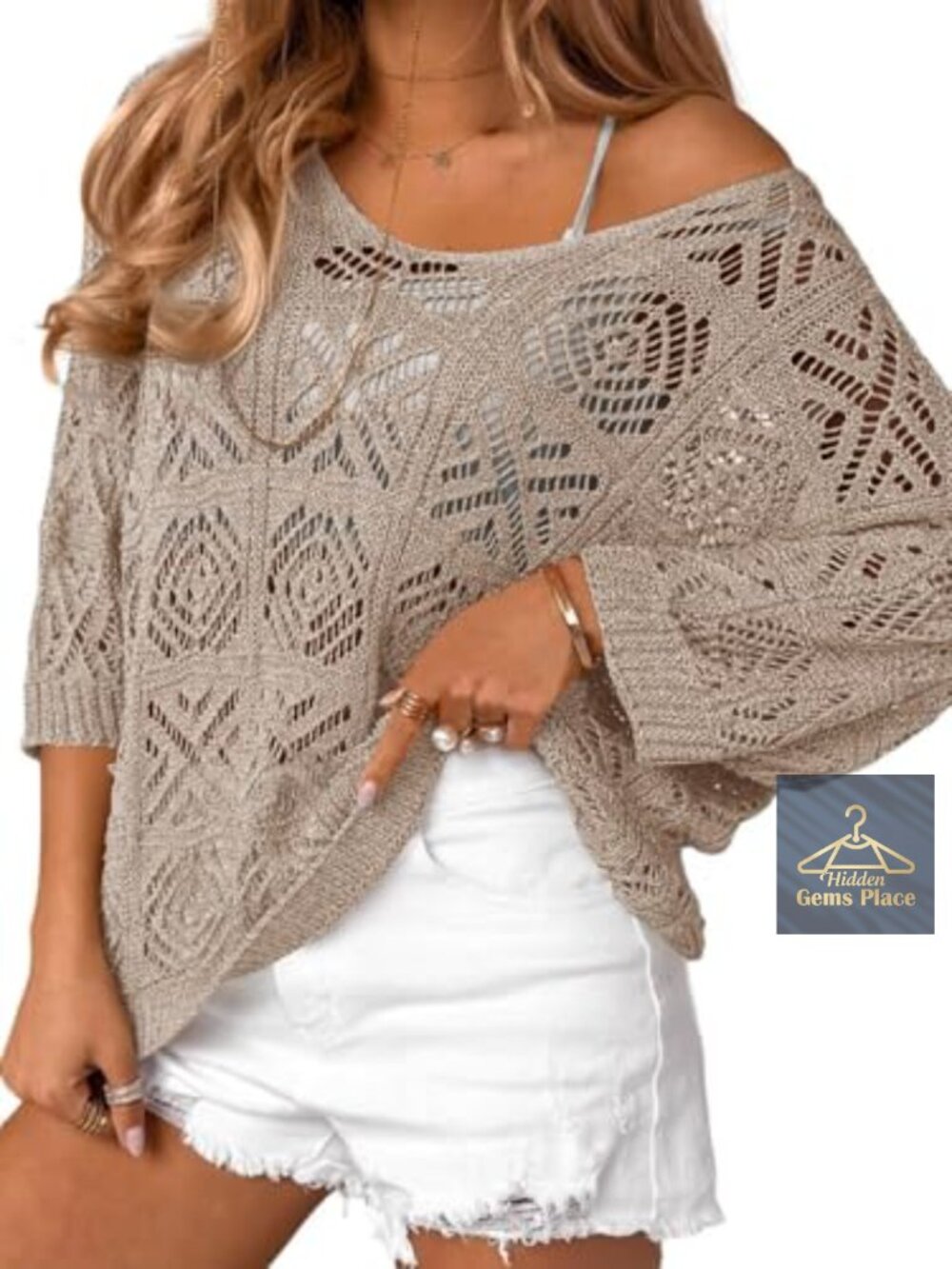 Womens Crochet Mesh Knit Cover Up Top Short Sleeve See Through Beach Swim